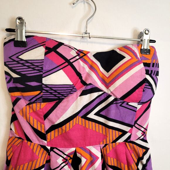 Derek Heart Y2K Strapless A-Line Mini Dress Multicolor Pink Geometric Large - Picture 2 of 9